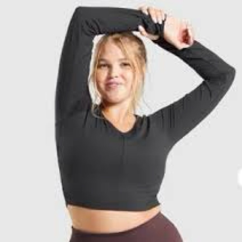 Gymshark Whitney Simmons V2 Long sleeve crop top in black XL
